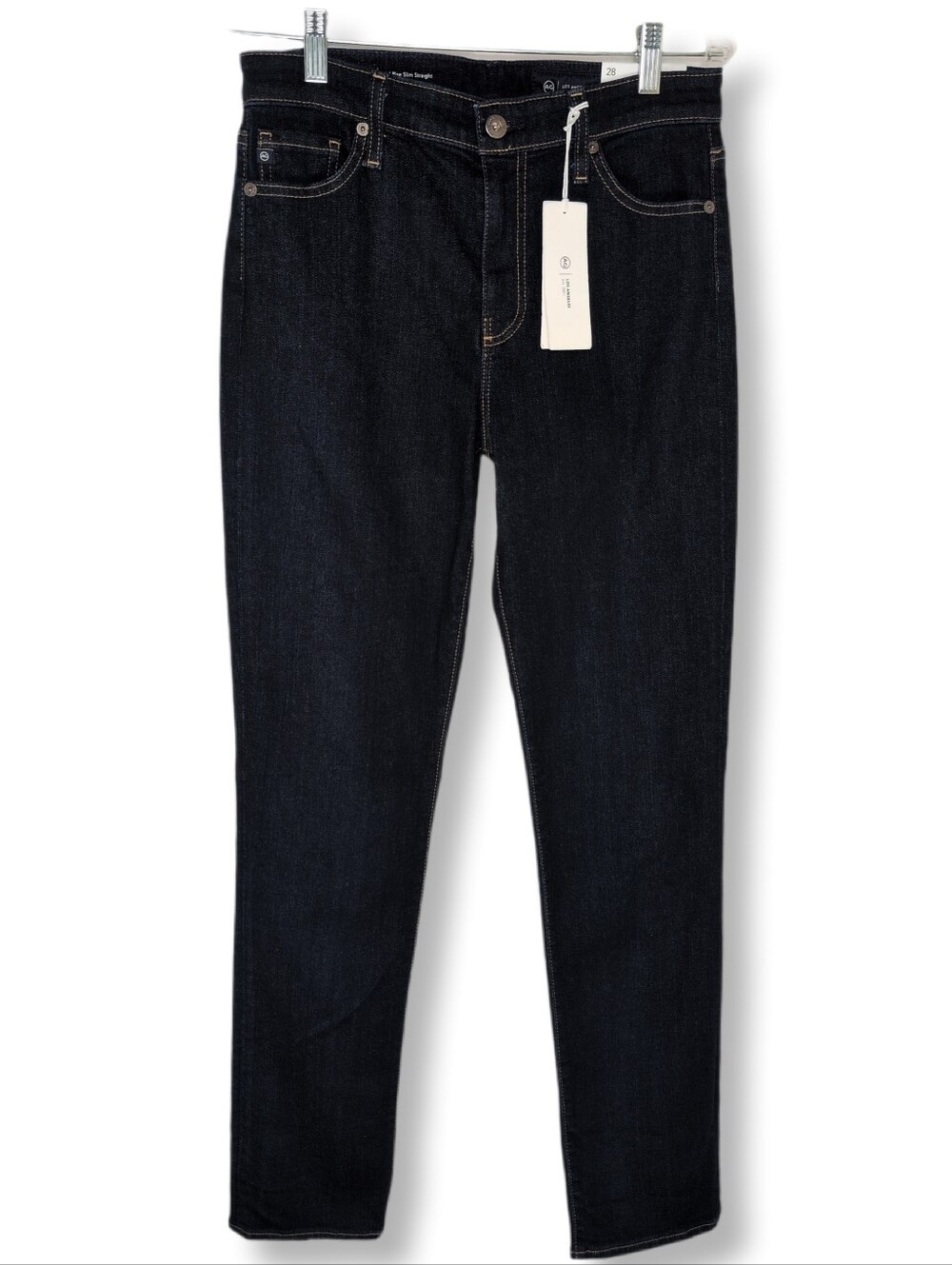 NWT AG Women's Mari Jeans Extended Mid-Rise Slim Straight Dark Wash Size 28